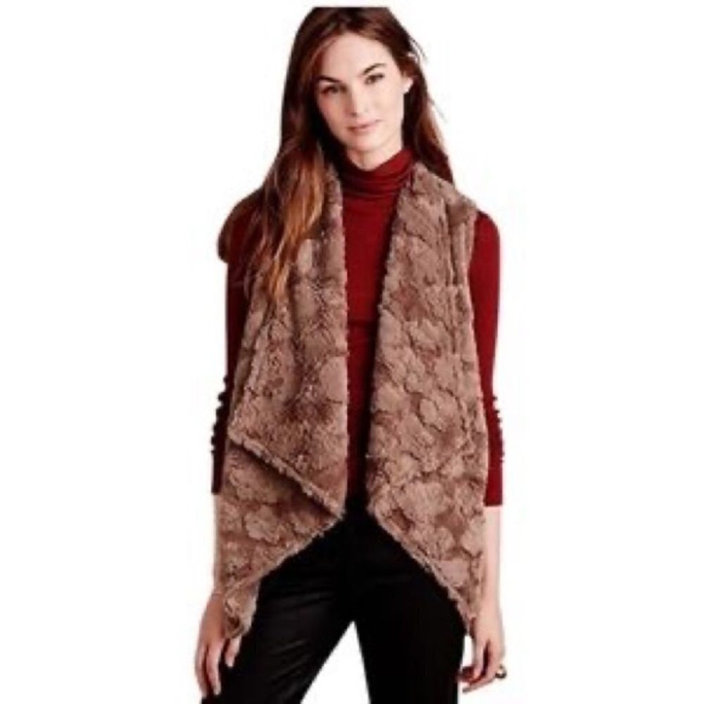 ANTHROPOLOGIE Elevenses Brown Faux Fur Waterfall Vest Size Small
